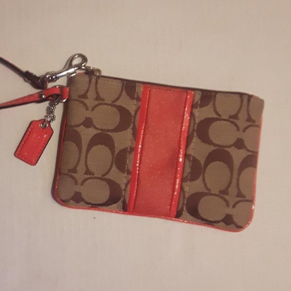 Coach Monogram + Coral Triming Small Wristlet / Wallet / Clutch​​​ - Picture 5 of 8